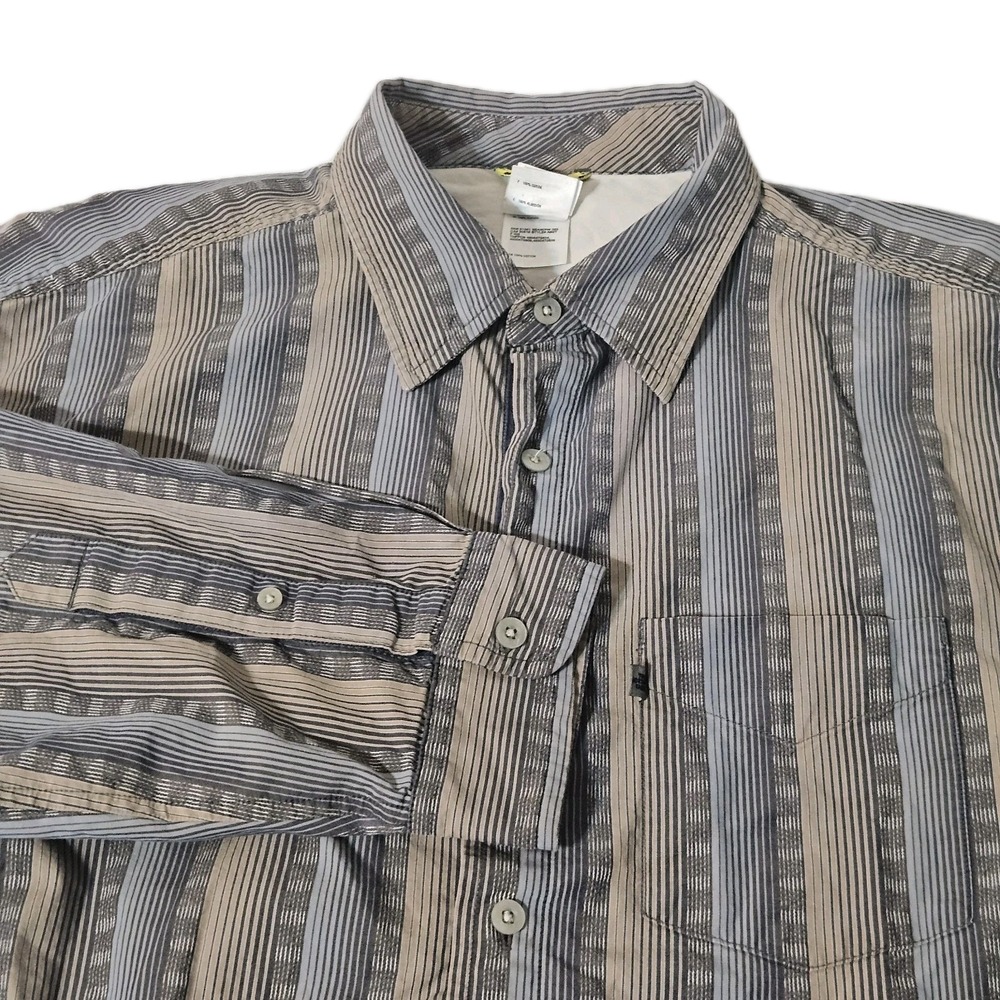 North Face Shirt Men's L‎ Cream/Blue Long Sleeve Lightweight Button Up Pocket